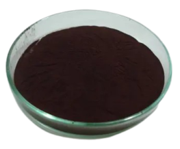 Dark brown color powder on transparent petri dish